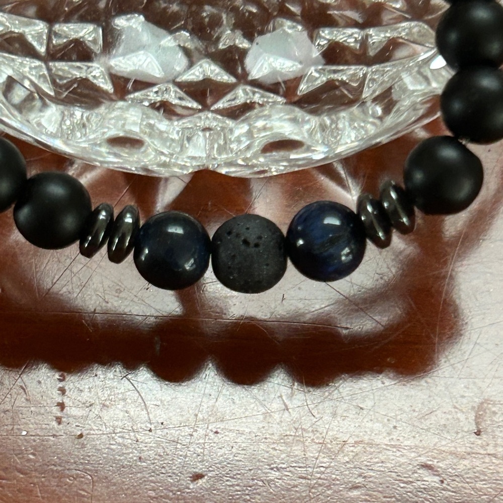 Stackable Bead Bracelet Blue Stone Bead And Black… - image 4